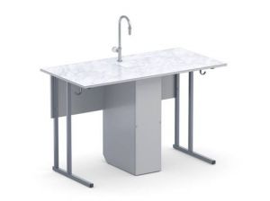 Стол лабораторный с сантехникой, прямоугольная труба, пластиковая столешница (ст. Серая, мк. Серый)