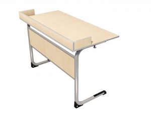 Стол ученический лабораторный цельносварной на плоскоовальной трубе для кабинета химии, физики, биологии с бортом, 2-местный нерегулируемый (гр. 6, ст. Клён, мк. Серый)