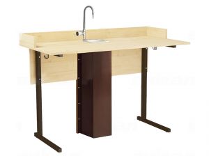 Стол лабораторный для кабинета химии, с сантехникой, прямоугольная труба (ст. Клён, мк. Коричневый)